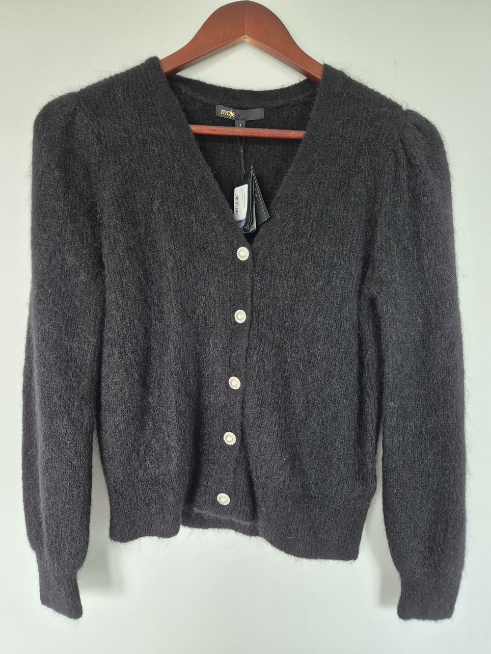 Maje Women's Black V-Neck Button Cardigan Sweater